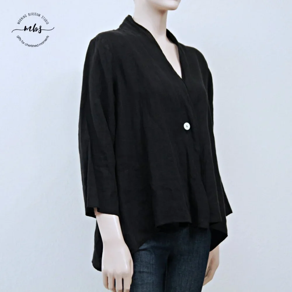 Fenini Linen Lightweight Blazer Black Women L - Picture 4 of 11